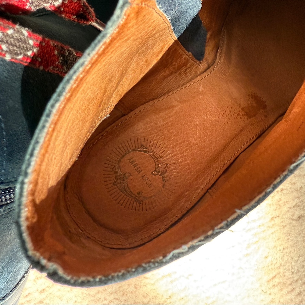 Anthropologie Lucky Penny Navy Heeled Boots with Red Laces - Picture 6 of 8